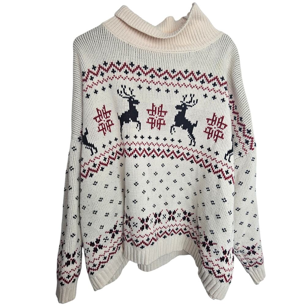 Torrid Women Fair Isle Nordic Mock Neck Sweater Sz 1/2 Chunky Knit Cabin Holiday